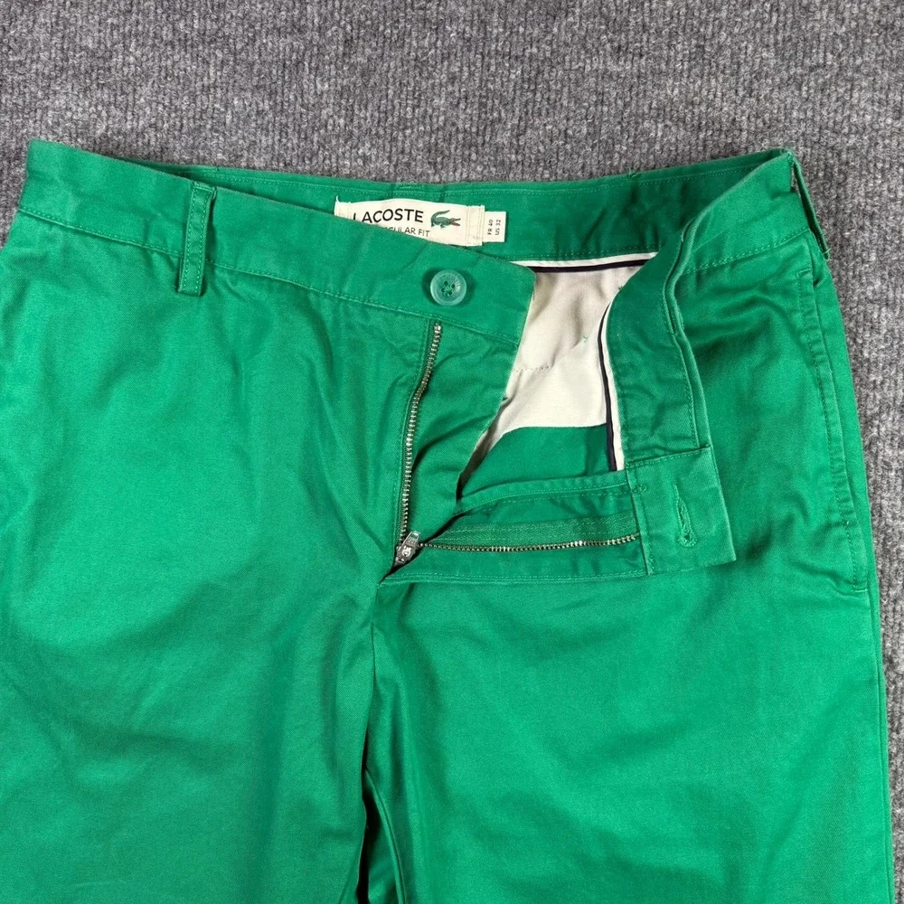 Lacoste Chino Pants Mens 32 Green Regular Fit Cotton Twill Straight Leg Trousers